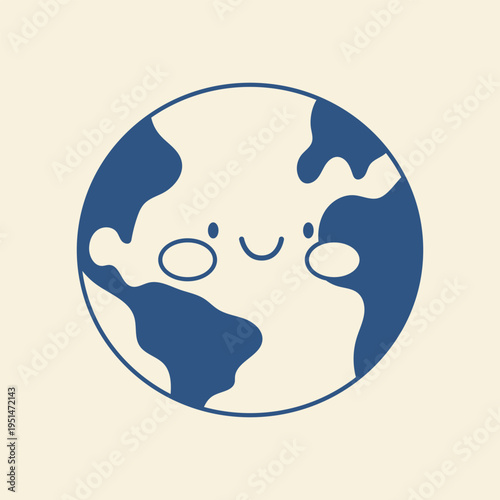 Kawaii smiling planet earth globe doodle vector illustration for environment day