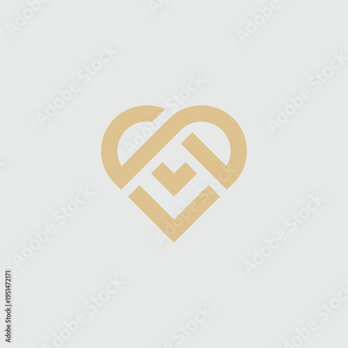 heart shaped abstract initial letter S symbol golden color
