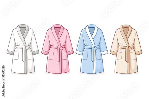 Four colorful bathrobes displayed side by side, offering a variety of choices