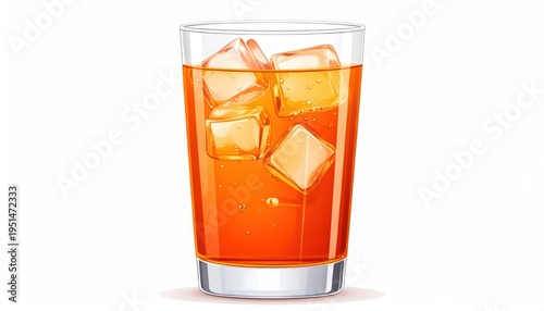 Glass of Iced Orange Liquid Beverage.