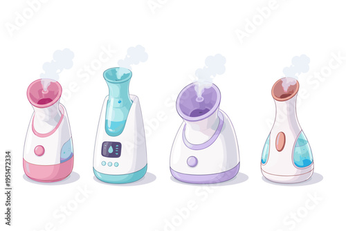 Variety of colorful steam humidifiers in modern design and style