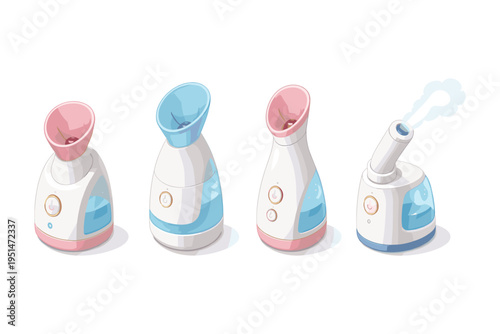 Variety of stylish facial steamers for home skincare in soft colors