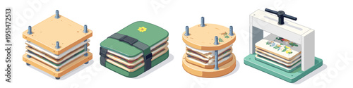 Collection of four different flower presses for drying plants and flowers