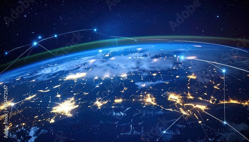 Globe Illuminated with City Lights and Connections.