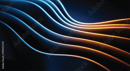 Neon Blue and Orange Light Trails on Black Background