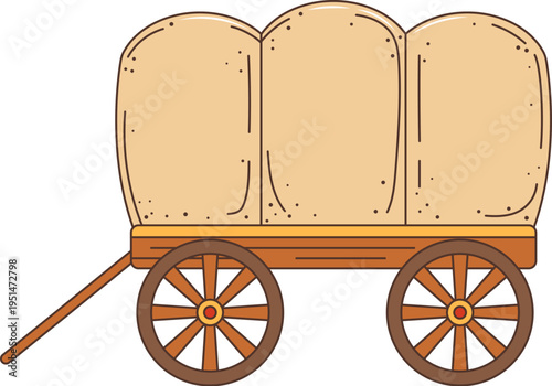 Wild West pilgrim wagon vintage 80s groovy sticker or patch. Western 70s 80s hippie patch, Wild West retro funky vector tag. Texas isolated groovy label or American sticker with pilgrim wagon