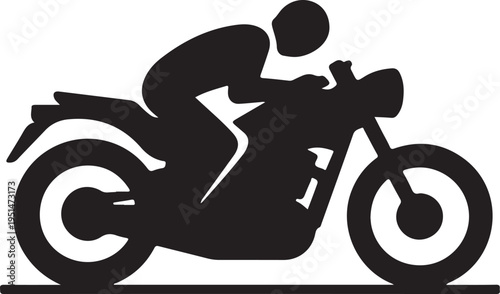 Black silhouette of motorcyclist riding motorcycle