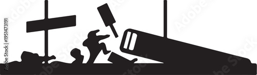 Black silhouette of man smashing car windshield with bat