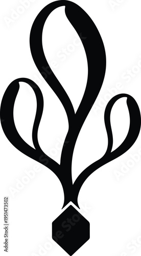 Silhouette abstract organic leaf sprout growing from hexagonal base shape vector design