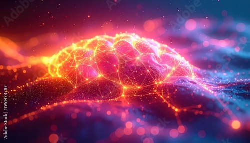 Glowing Brain Neural Network Structure Digital Art.