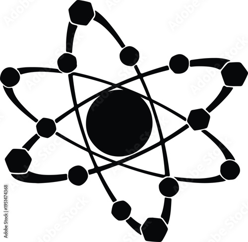 Silhouette atomic nucleus with orbiting electrons for scientific research vector design