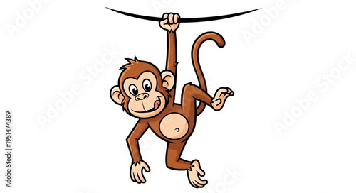 Cartoon monkey hanging from branch.