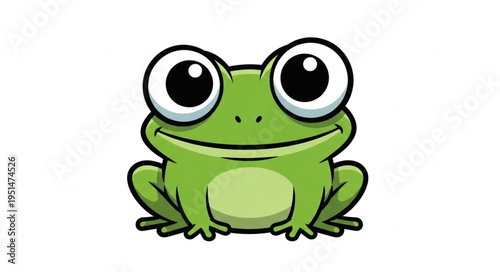 Cartoon green frog with big eyes.