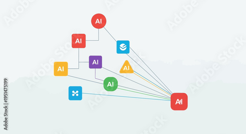 Abstract AI Network Diagram Showing Connections and Data Flow Between Multiple Nodes