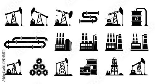 Oil Industry Icons - A Collection of Petroleum Production and Processing Symbols.