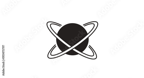 Abstract illustration of a planet with orbiting rings on a white background