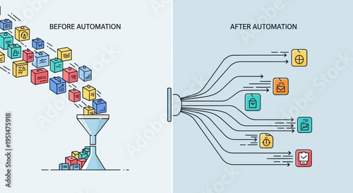 Illustrating the impact of automation on a data processing workflow, showing transformation and efficiency gains.