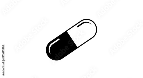 Black and white capsule icon isolated on white background for health concepts