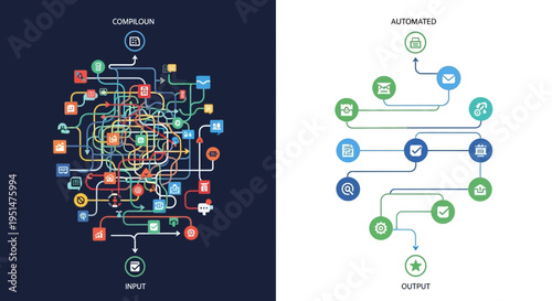 Visualizing workflow complexity contrasted with streamlined automation processes