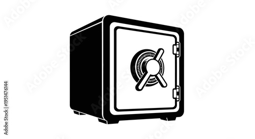 Black and white illustration of a secure safe box on white background