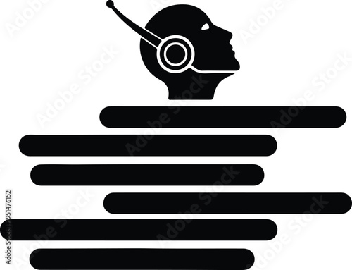 Silhouette futuristic robot head with antenna and data lines vector design