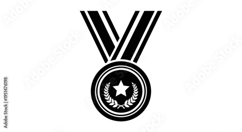 Black and white medal icon for achievement and success isolated on white