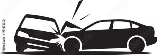 Black silhouette of two cars crashing car crash car accident