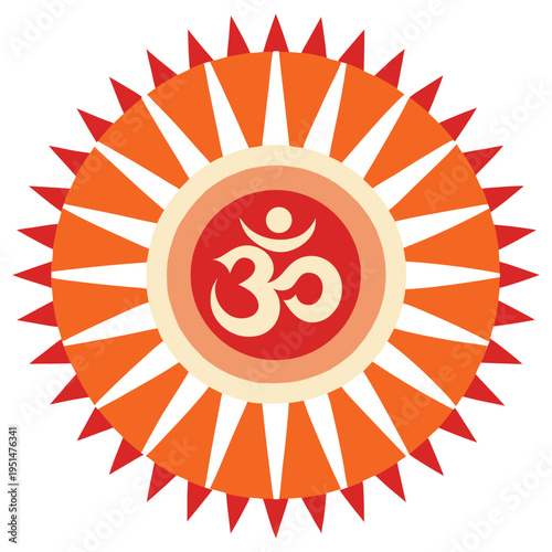 Spiritual Om Symbol in Sun Mandala Design