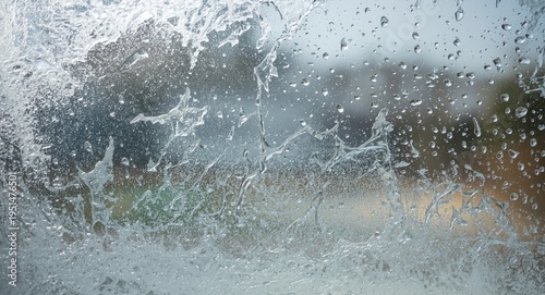 Foam layer on window glass with detergent cleaning a stained surface