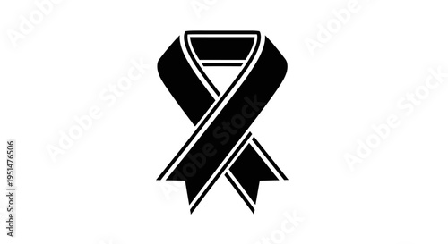 Black awareness ribbon symbol isolated on white background for remembrance