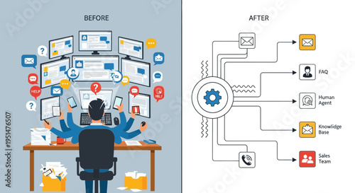 A visual comparison of chaotic multitasking versus organized workflow systems