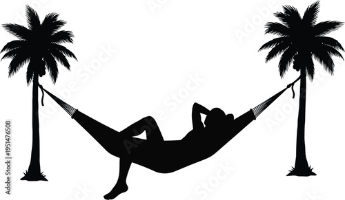 Relaxing in a hammock between palm trees a peaceful tropical scene silhouette
