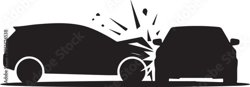 Black silhouette of two cars crashing car crash car accident