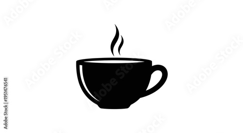 Black coffee cup with steam rising on white background illustration