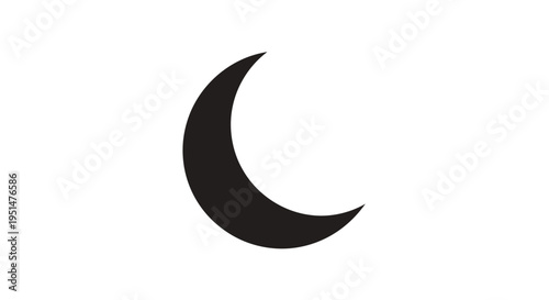 Black crescent moon on white background symbol of night and mystery