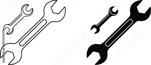 Two wrenches one outlined and one solid black displayed side by side silhouette