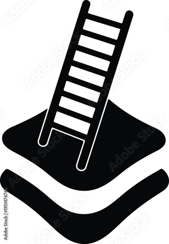 Silhouette ladder entering an abstract gap representing challenge progress opportunity vector design