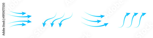Set of light blue air flow, wind direction, or water currents vector icons