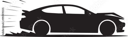 Black silhouette speeding car with motion lines