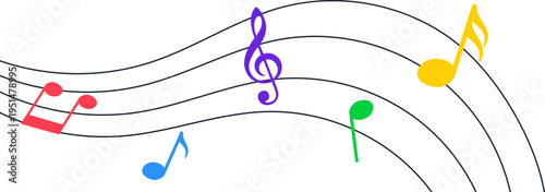 Colorful music notes on staff