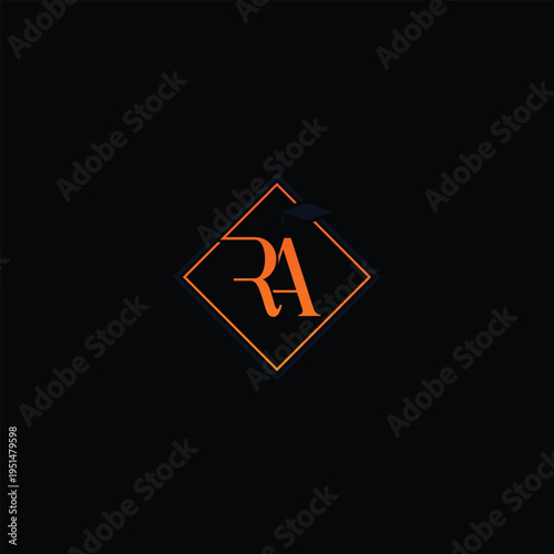 abstract  R A logo, orange letters on black