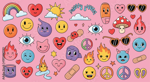 Colorful Emoji Stickers on Pink Background