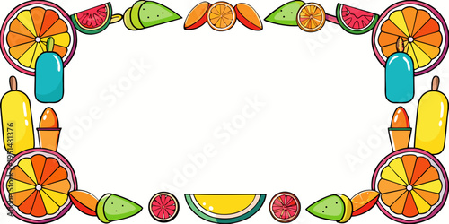 Vibrant summer fruit and popsicles decorative frame, vector