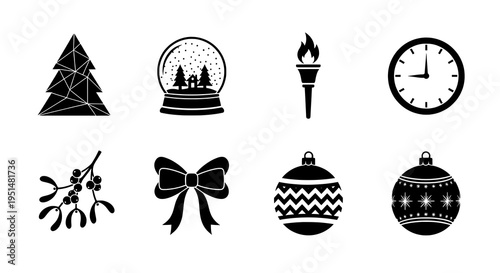 A Descriptive Collection of Black and White Holiday and Celebration Vector Icons