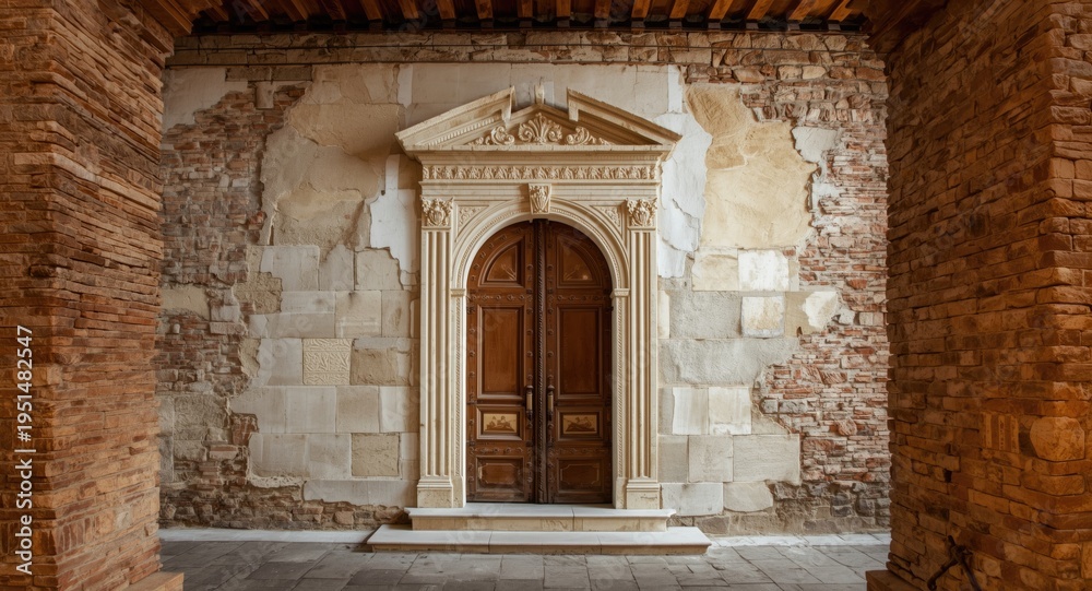 Fototapeta premium Historic architecture interior with a prominent Roman doorway