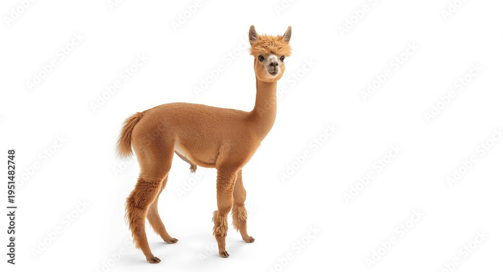 Naklejka premium Lively full length view of a young alpaca on a white backdrop