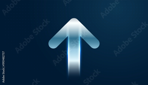 A single glowing arrow points upward on a dark digital grid, symbolizing technology growth in Finance and Business success. with The bold upward arrow represents strong momentum