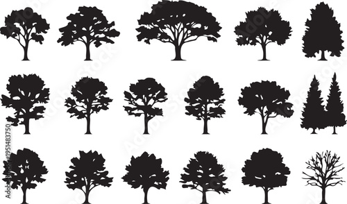 Tree silhouette set. Forest nature vector collection