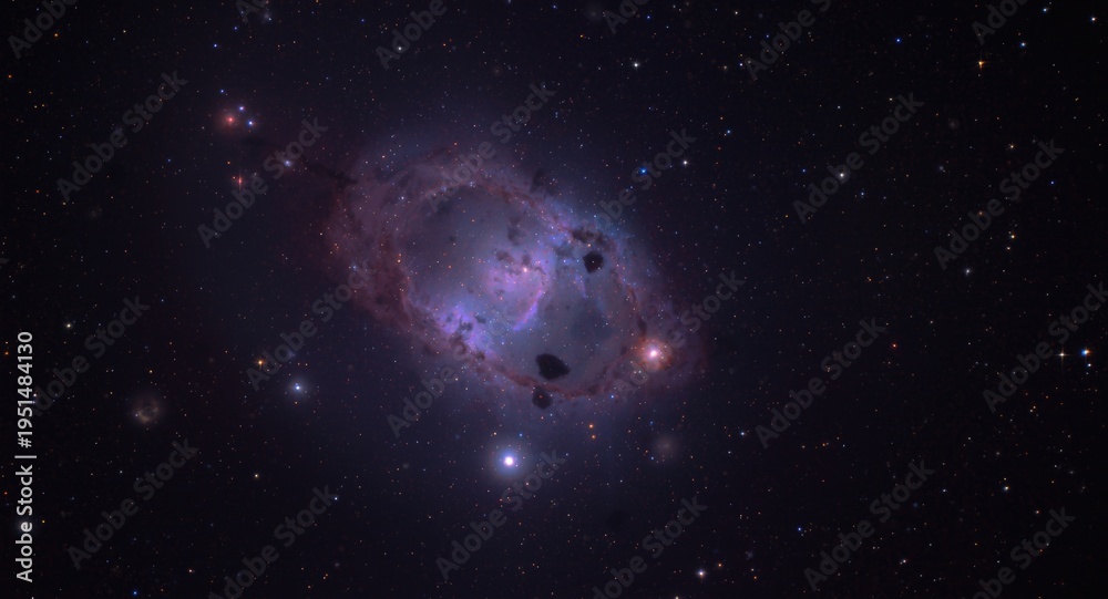 Fototapeta premium Glowing nebula with multiple galaxy shapes in space background