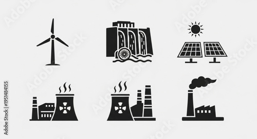 Diverse Energy Sources - Wind, Hydro, Solar, Nuclear, and Fossil Fuel Power.